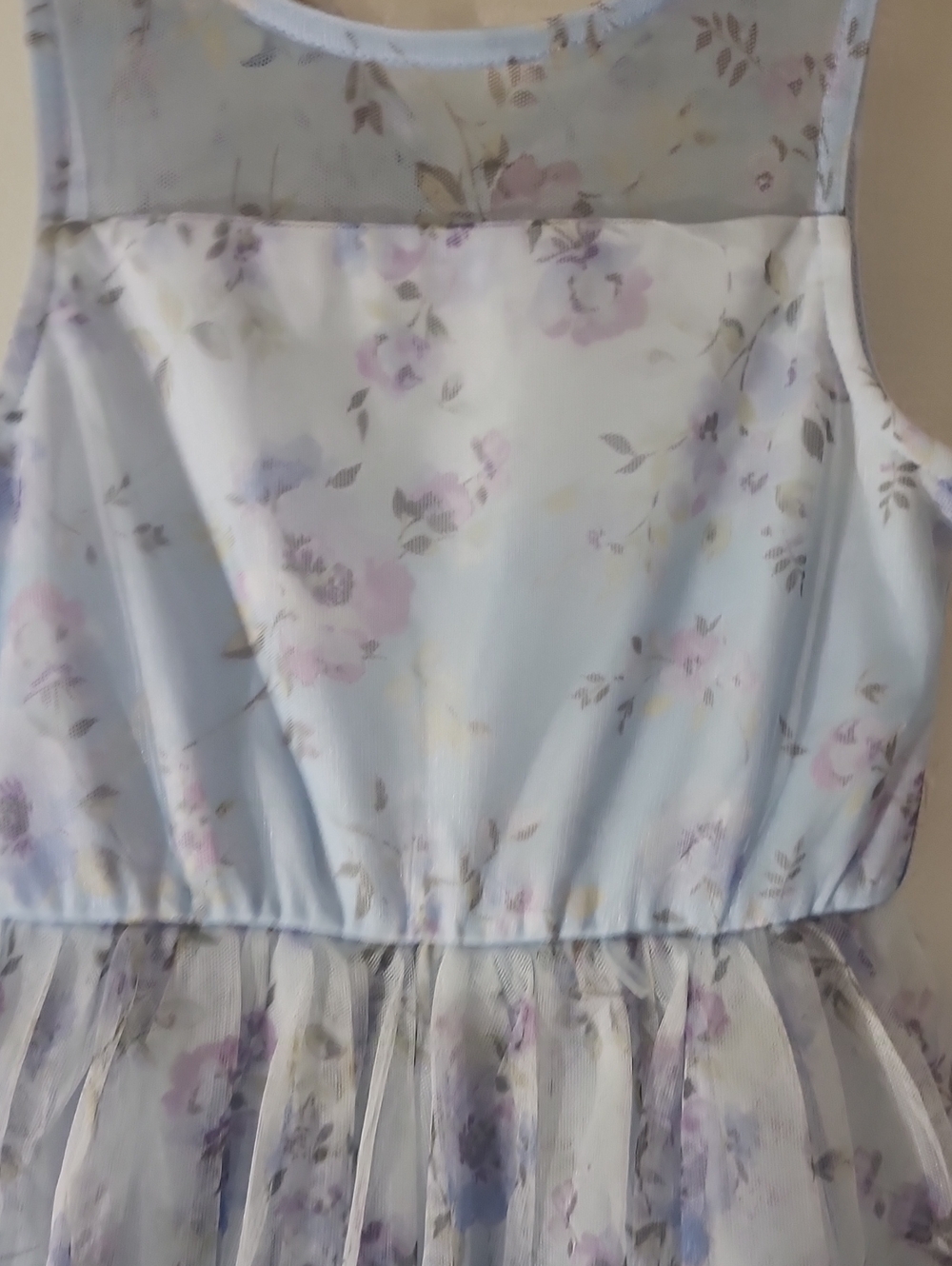 Girls Light Blue Floral Mesh Occasion Dress